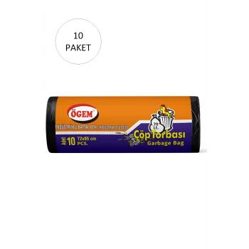 Endüstriyel Battal Boy Çöp Torbası 72 x 95 cm 10 Lu Rulo x 10 Paket = 100 Adet (Siyah)