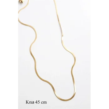 İnce İtalyan Zincir Çelik Kolye (45cm) - Altın