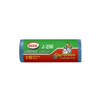 J-250 Jumbo Boy Çöp Torbası 80 x 110 cm 10 Lu Rulo x 1 Paket = 10 Adet (Mavi)