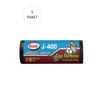 J-400 Jumbo Boy Çöp Torbası 80 x 110 cm 10 Lu Rulo x 5 Paket = 50 Adet (Siyah)