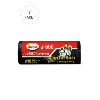 J-650 Jumbo Boy Çöp Torbası 80 x 110 cm 10 Lu Rulo x 5 Paket = 50 Adet (Siyah)