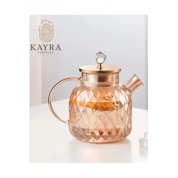 Kabartmalı Borosilikat Cam Demlik 1000ml Royaleks-CM-2006