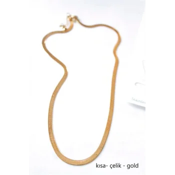 Kısa İtalyan Çelik Kolye-45 CM - Altın