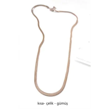 Kısa İtalyan Çelik Kolye-45 CM - Gümüş