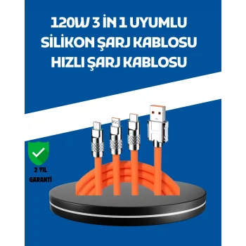 Mey İthalat® 120W Şarj Destekli 3’ü 1 Arada Çoklu Şarj Kablosu – 1.2 Metre