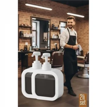 Mey İthalat® 2 li Berber Sabunluğu – Modern Pompalı Dispenser | Sıvı Sabun, Şampuan, Losyon İçin 300 ml 722269