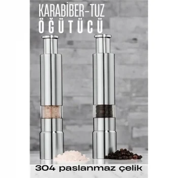 Mey İthalat® 2li Karabiber Tuz Öğütücü Profesyonel 304 Paslanmaz Çelik Manuel Baharat Değirmeni 720252