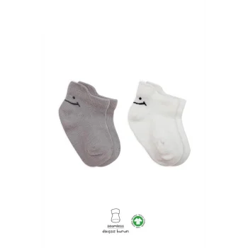 Mey İthalat®   2Li Sneakers Smile Penye Çorap 20106 Gri Ekru
