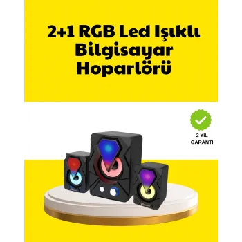 Mey İthalat® 2.1 USB Bağlantılı Oyun Hoparlörü Renkli LED Işıklı