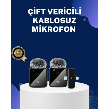 Mey İthalat® 2in1 Kablosuz Yaka Mikrofonu iOS ve Android Uyumlu