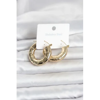 Mey İthalat® 316L Çelik Gold Renk Bambu Model Halka Kadın Küpe