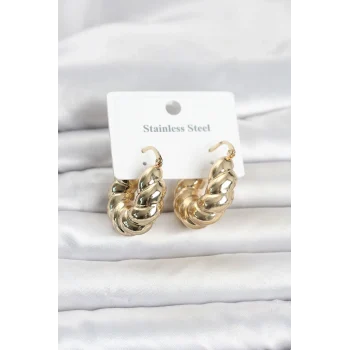 Mey İthalat® 316L Çelik Gold Renk Bombeli Halka Model Kadın Küpe