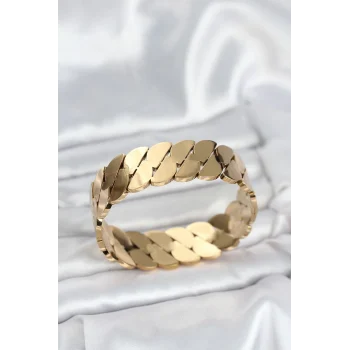Mey İthalat® 316L Çelik Gold Renk Ezme Zincir Model Kadın Kelepçe Bileklik