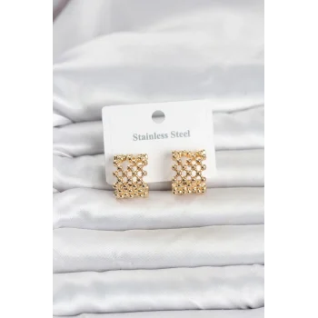 Mey İthalat® 316L Çelik Gold Renk Motif Desenli Halka Kadın Küpe