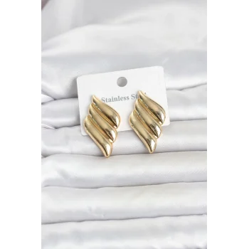 Mey İthalat® 316L Çelik Gold Renk Motif Model Kadın Küpe