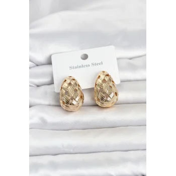 Mey İthalat® 316L Çelik Gold Renk Motifli Damla Kadın Küpe
