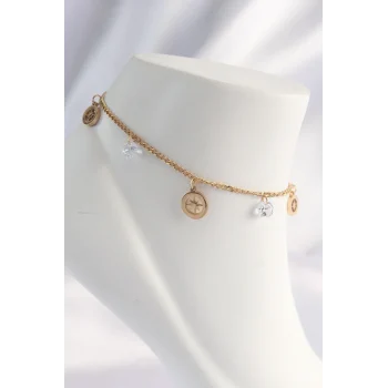 Mey İthalat® 316L Çelik Gold Renk Zirkon Taşlı Yıldızlı Halhal