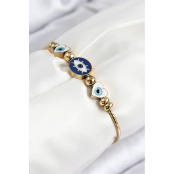 Mey İthalat® 316L Çelik Göz Charm Model Gold Renk Kadın Bileklik
