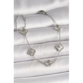 Mey İthalat® 316L Çelik Gümüş Renk İşlemeli Baby Boy Yonca Model Kadın Bileklik
