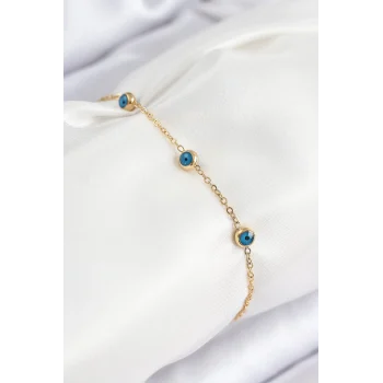 Mey İthalat® 316L Çelik Nazar Boncuğu Model Gold Renk Kadın Bileklik