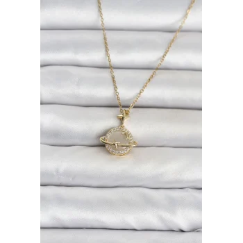 Mey İthalat® 316L Çelik Zincir Gold Renk Gezegen Model Kadın Kolye