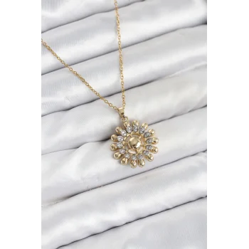 Mey İthalat® 316L Çelik Zincir Gold Renk Güneş Model Kadın Kolye