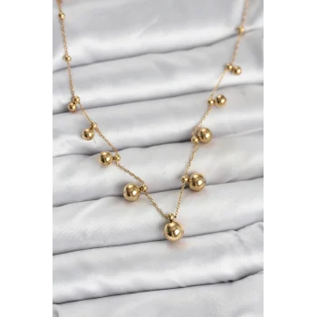 Mey İthalat® 316L Çelik Zincir Gold Renk Topçuklu Kolye