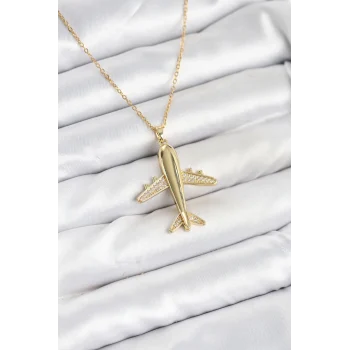 Mey İthalat® 316L Çelik Zincir Gold Renk Uçak Model Kadın Kolye