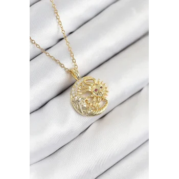 Mey İthalat® 316L Çelik Zirkon Taşlı Ay Ve Güneş Model Gold Renk Kadın Kolye