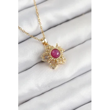 Mey İthalat® 316L Çelik Zirkon Taşlı Döner Güneş Model Gold Renk Kadın Kolye