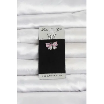 Mey İthalat® 316L Cerrahi Çelik Pembe Fiyonk Model Göbek Piercing