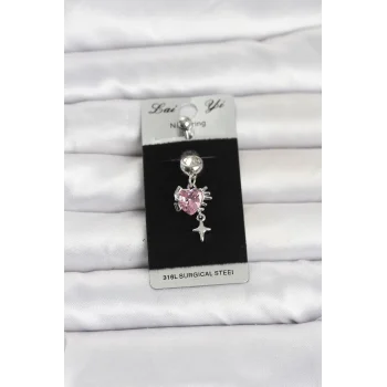 Mey İthalat® 316L Cerrahi Çelik Pembe Zirkon Taşlı Model Göbek Piercing