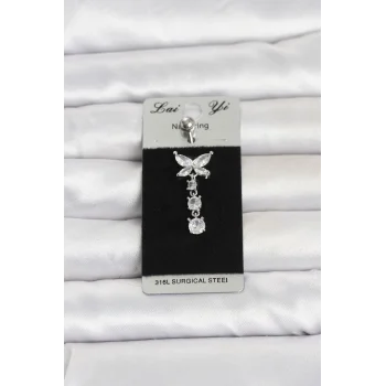 Mey İthalat® 316L Cerrahi Çelik Sallantılı Kelebek Model Göbek Piercing