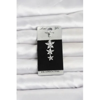 Mey İthalat® 316L Cerrahi Çelik Sallantılı Sıralı Lotus Model Göbek Piercing