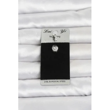 Mey İthalat® 316L Cerrahi Çelik Zirkon Taşlı Kalp Model Göbek Piercing