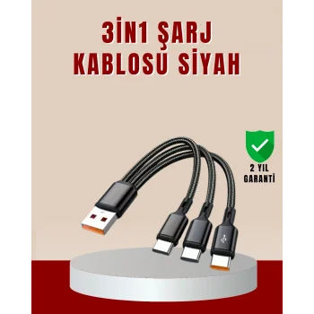 Mey İthalat® 3’ü 1 Arada Hızlı Şarj Kablosu – iOS Android Type-C Uyumlu