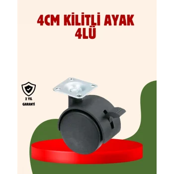 Mey İthalat® 4 cm Kilitli Döner Ayak 4 Adet Sehpa ve Mobilya Ayağı