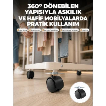 Mey İthalat® 4 cm Kilitsiz Tekerlek Ayak Seti Zemin Koruyucu