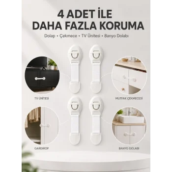 Mey İthalat® 4lü Çocuk Güvenlik Dolap ve Çekmece Kilidi
