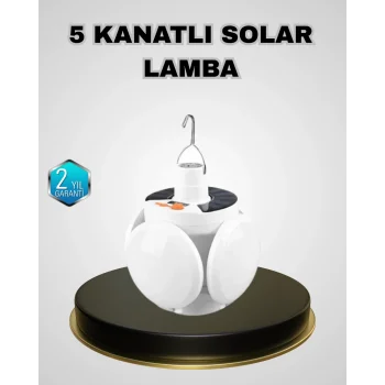 Mey İthalat® 5 Kanatlı Solar Kamp Lambası – USB Şarjlı, Taşınabilir, IP65 Su Geçirmez Bahçe Lambası