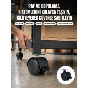 Mey İthalat® 6 cm Kilitli Tekerlek Ayak 4 Adet Sehpa ve Ekipman Uyumlu