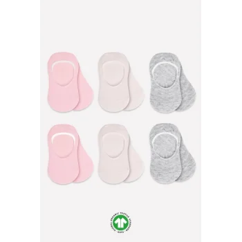 Mey İthalat®   6Lı Silikonlu Babet Penye Çorap 30101 Pembe Ekru Gri
