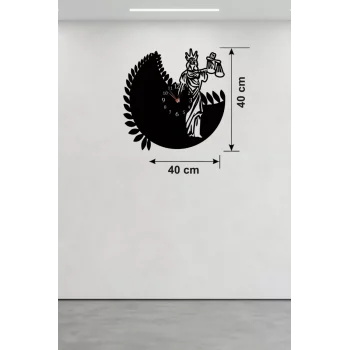 Mey İthalat® Adalet Tanrıçası Themis Tasarım Ahşap Duvar Saati - 40x40 cm Avukat Hediyesi