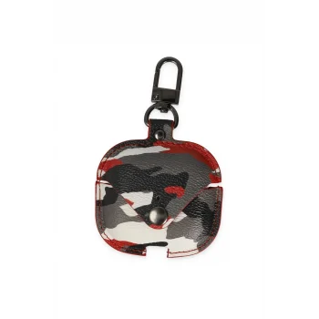 Mey İthalat®   Airpods Pro 2 (2.nesil) Çanta Kamuflaj Deri Kılıf - Kırmızı