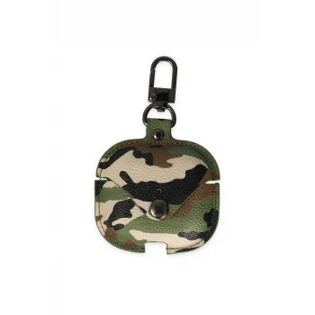 Mey İthalat®   Airpods Pro 2 (2.nesil) Çanta Kamuflaj Deri Kılıf - Yeşil