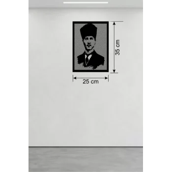 Mey İthalat® Atatürk Line Art Metal Görünümlü Ahşap Tablo - Modern Ofis ve Ev Dekoru