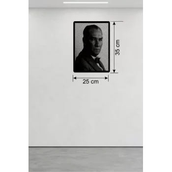 Mey İthalat® Atatürk Line Art Metal Görünümlü Ahşap Tablo - Modern Ofis ve Ev Dekoru