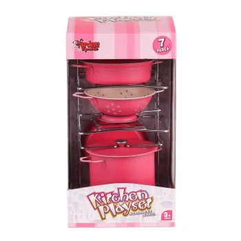 Mey İthalat® ATF-683G-6 Raflı Pembe Tencere Tava Seti 7 Parça