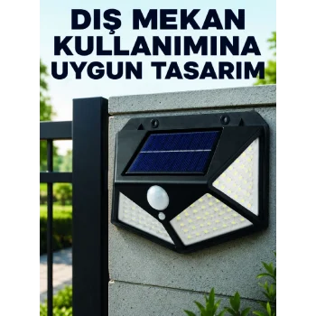 Mey İthalat® Bahçe Balkon Garaj ve Girişler İçin Güneş Enerjili Hareket Sensörlü LED Duvar Lambası