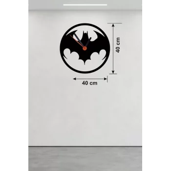 Mey İthalat® Batman Yarasa Logolu Ahşap Duvar Saati - 40x40 cm Dekoratif DC Temalı